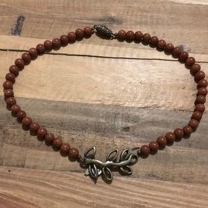 Handmade Beaded Necklace With Leaf, Bird